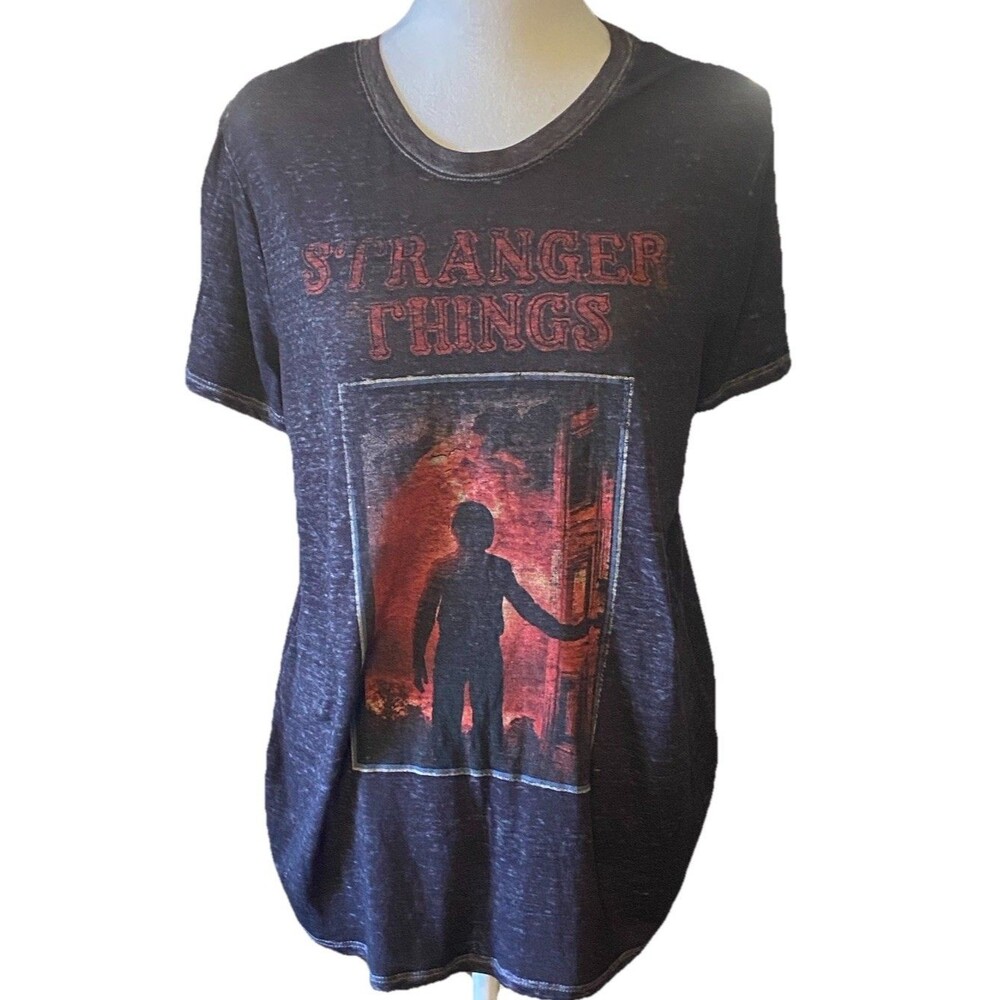 Stranger Things Burnout Women's Large T-Shirt Black Netflix Short Sleeve Graphic